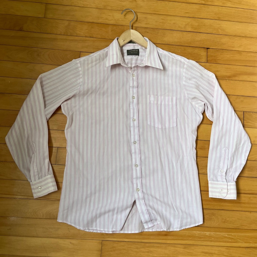 Givenchy Paris-New York Striped Button Down Shirt Pink White Logo 16-41